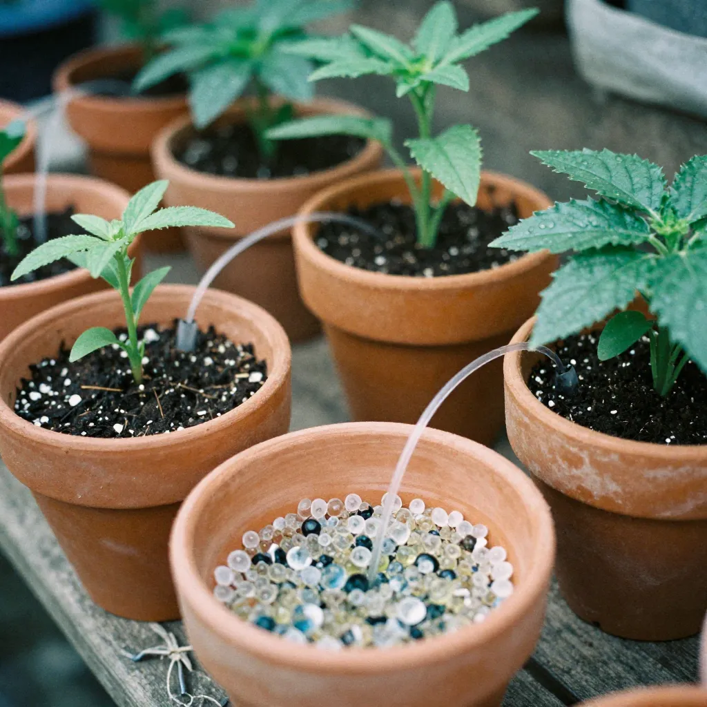 Water-efficient container garden with sustainable practices